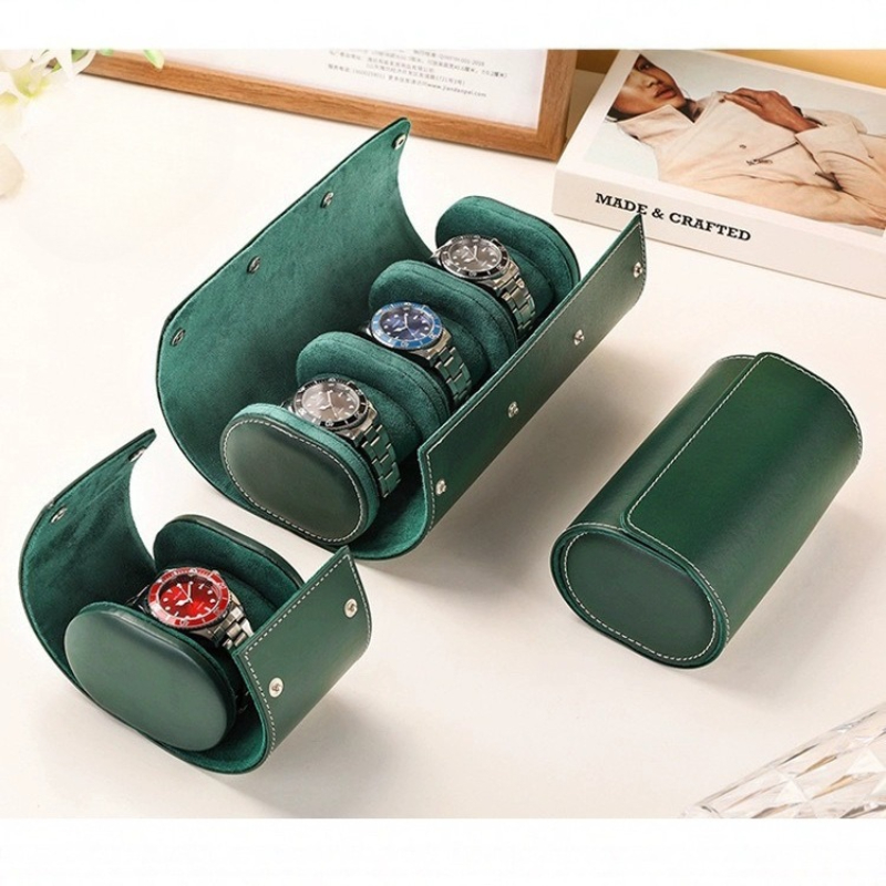 Watch Travel Roll Case 3 Slots Leather - Boîtier de montre en cuir Portable,