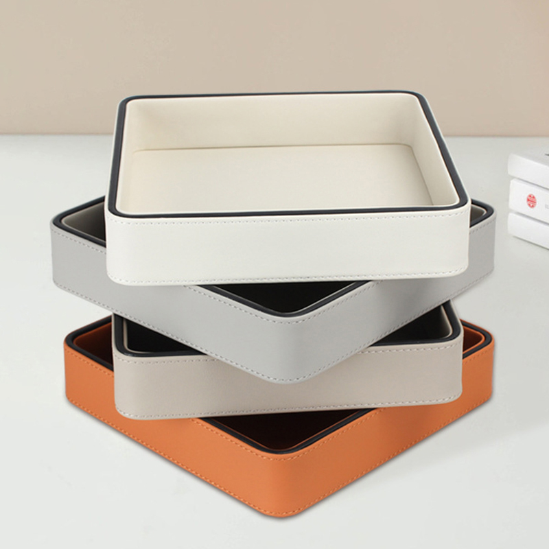 Valet Tray Nightstand Organizer Leather - Plateau ovale empilable, plateaux de rangement