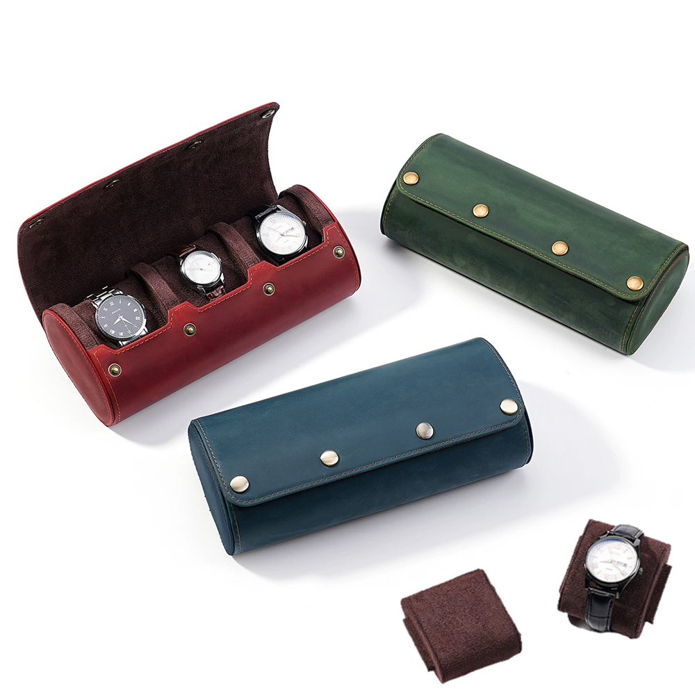 Watch Travel Roll Case 3 Slots Leather - CONTACT FAMILY Étui à montres vintage