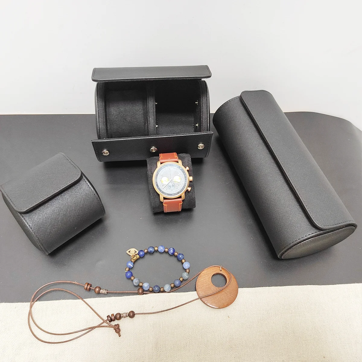 Watch Travel Roll Case 3 Slots Leather - 1/2/3 fentes montre rouleau étui de