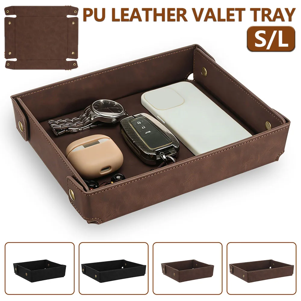 Valet Tray Nightstand Organizer Leather - Plateau de rangement en cuir PU,