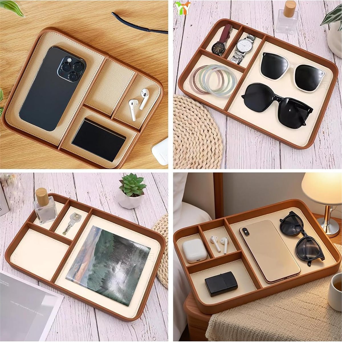 Valet Tray Nightstand Organizer Leather - Plateau de valet en cuir végétalien