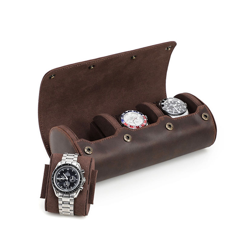 Watch Travel Roll Case 3 Slots Leather - Étui de voyage pour montres en