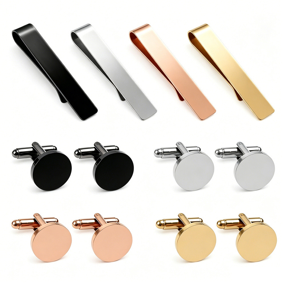Tie Clip Bar Set Stainless Steel - 3 ensembles de boutons de manchette