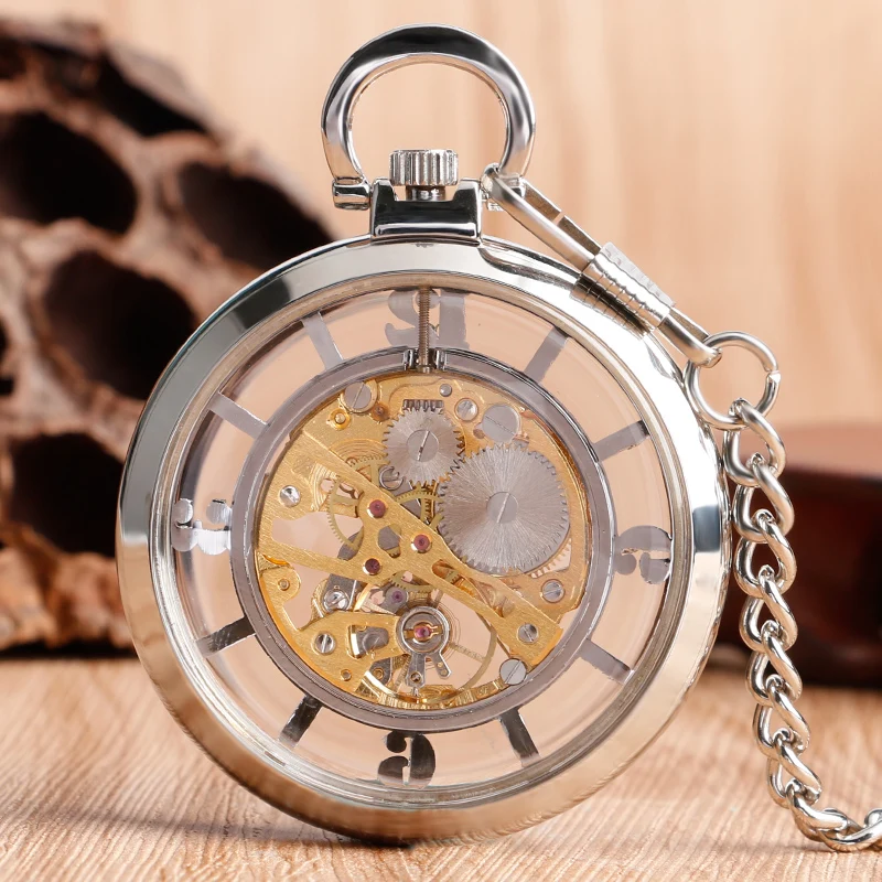Pocket Watch Mechanical Skeleton Vintage - Montre de poche mécanique transparente pour