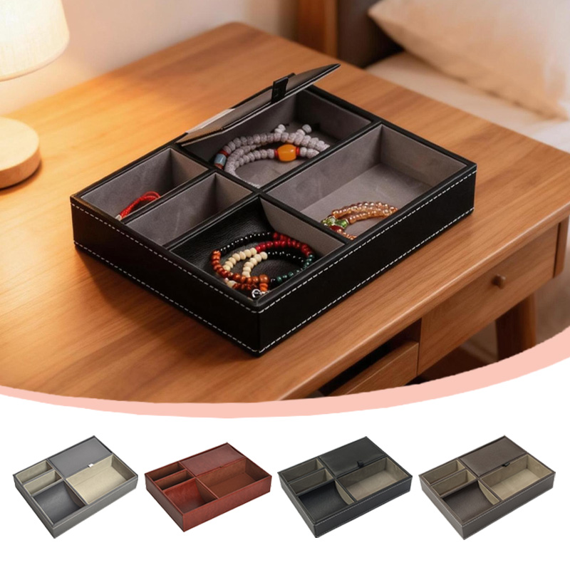 Valet Tray Nightstand Organizer Leather - Plateau de rangement multifonction en bois