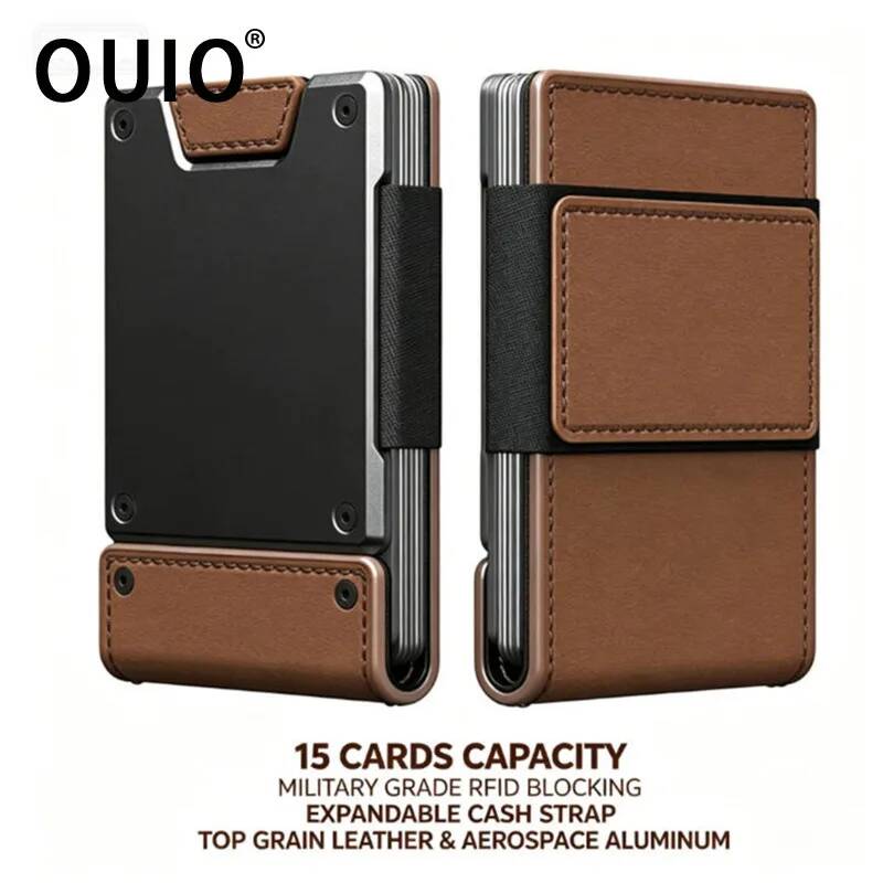 Money Clip Minimalist Rfid Blocking - OUIO Portefeuille en cuir minimaliste pour