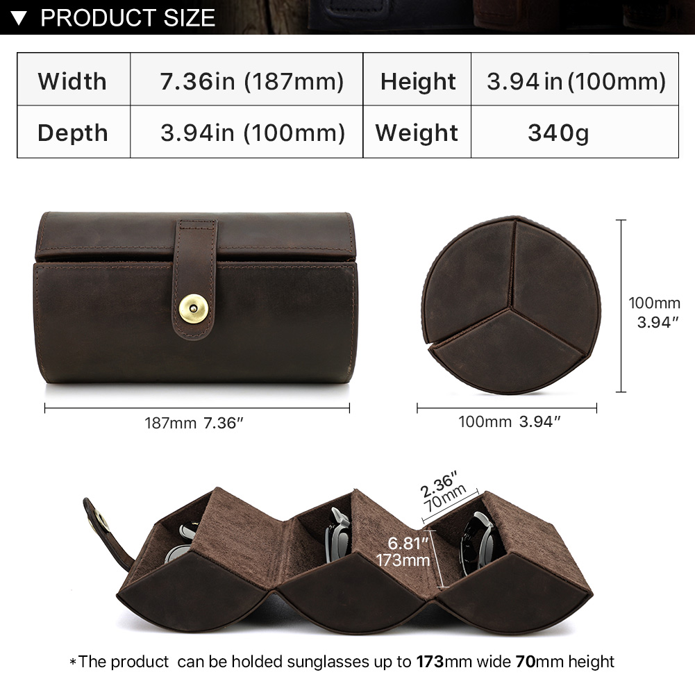 Boîte de rangement cylindrique - Watch Travel Roll Case 3 Slots Leather avis et prix