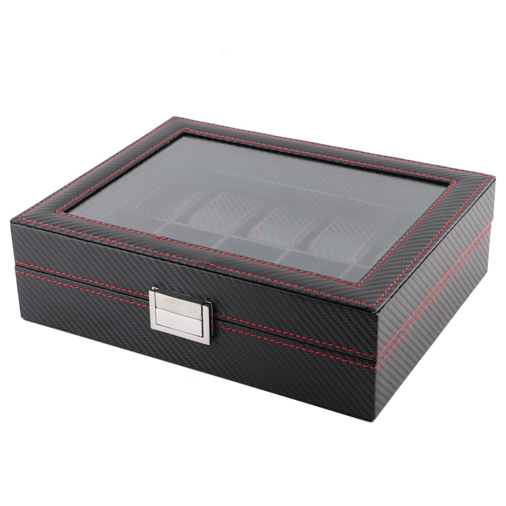 Boîte à montres en cuir à text - Watch Display Storage Box Carbon Fiber avis et prix