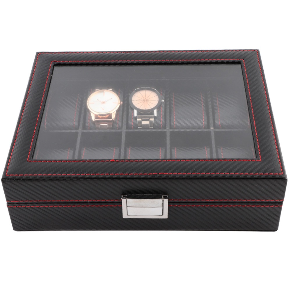 Boîte à montres en cuir à text - Watch Display Storage Box Carbon Fiber avis et prix