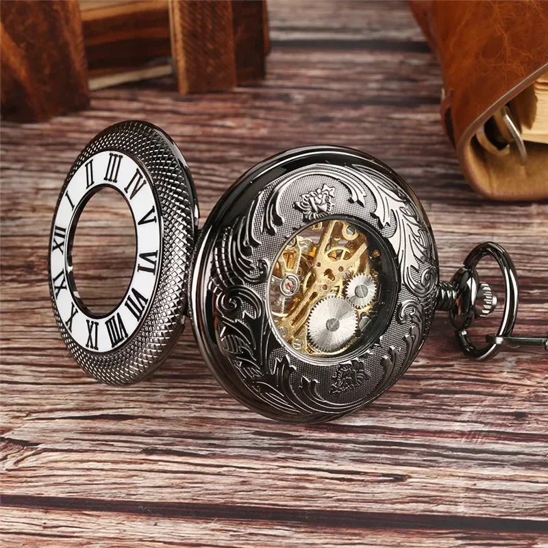 Vintage noir demi chasseur hom - Pocket Watch Mechanical Skeleton Vintage avis et prix