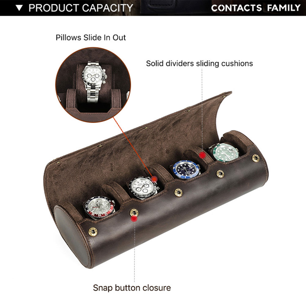 Étui à roulettes de montre vin - Watch Travel Roll Case 3 Slots Leather avis et prix