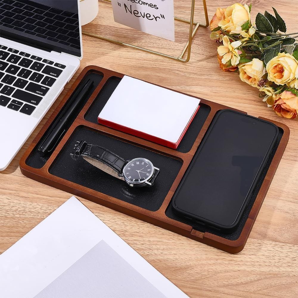 Plateau de rangement en bois p - Valet Tray Nightstand Organizer Leather avis et prix
