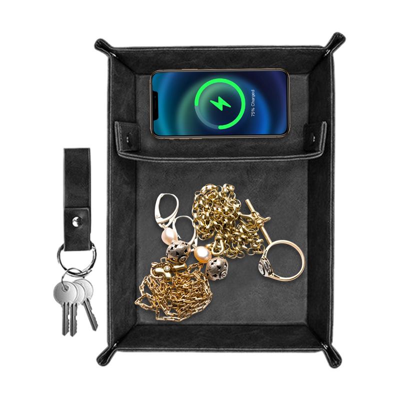 Valet de bureau en cuir PU pou - Valet Tray Nightstand Organizer Leather avis et prix