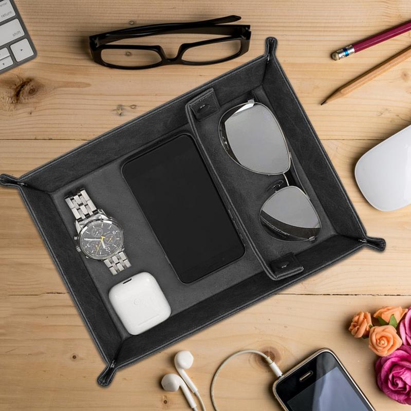 Valet de bureau en cuir PU pou - Valet Tray Nightstand Organizer Leather avis et prix