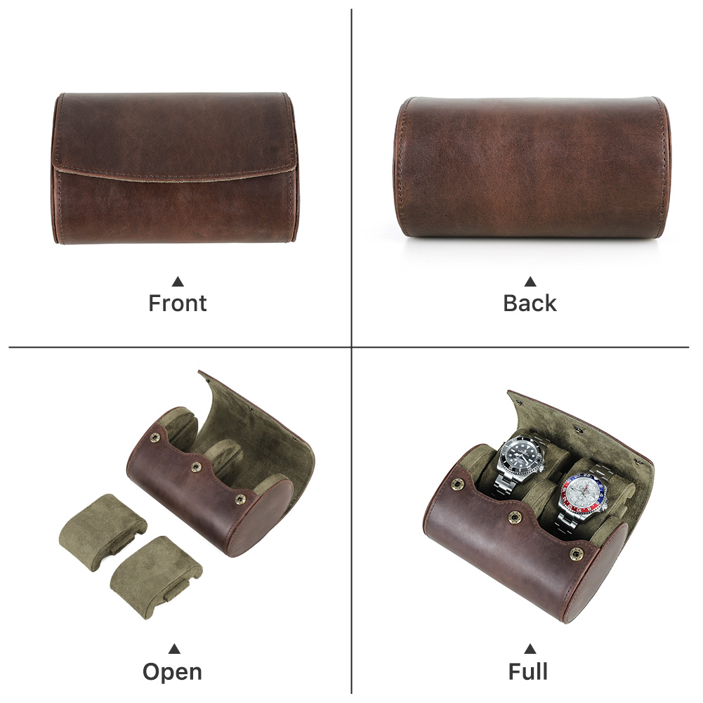 Boîte à montres vintage en cui - Watch Travel Roll Case 3 Slots Leather avis et prix