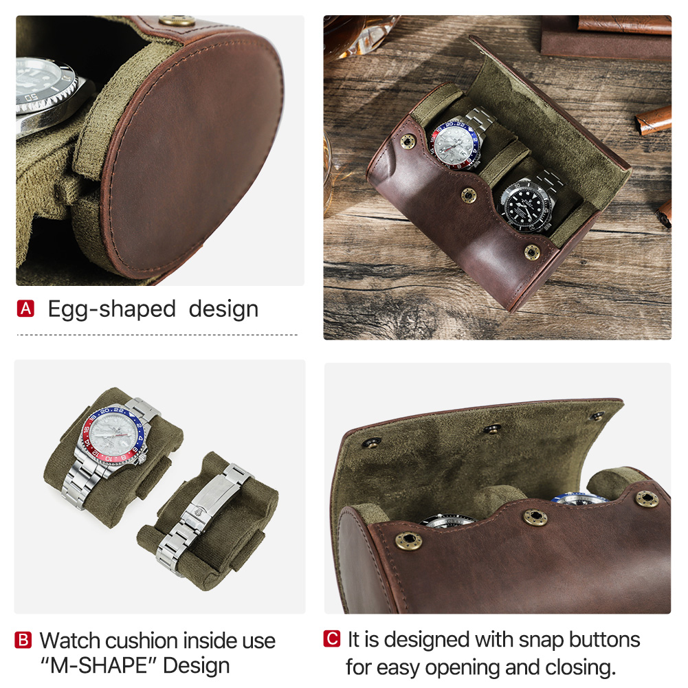 Boîte à montres vintage en cui - Watch Travel Roll Case 3 Slots Leather avis et prix