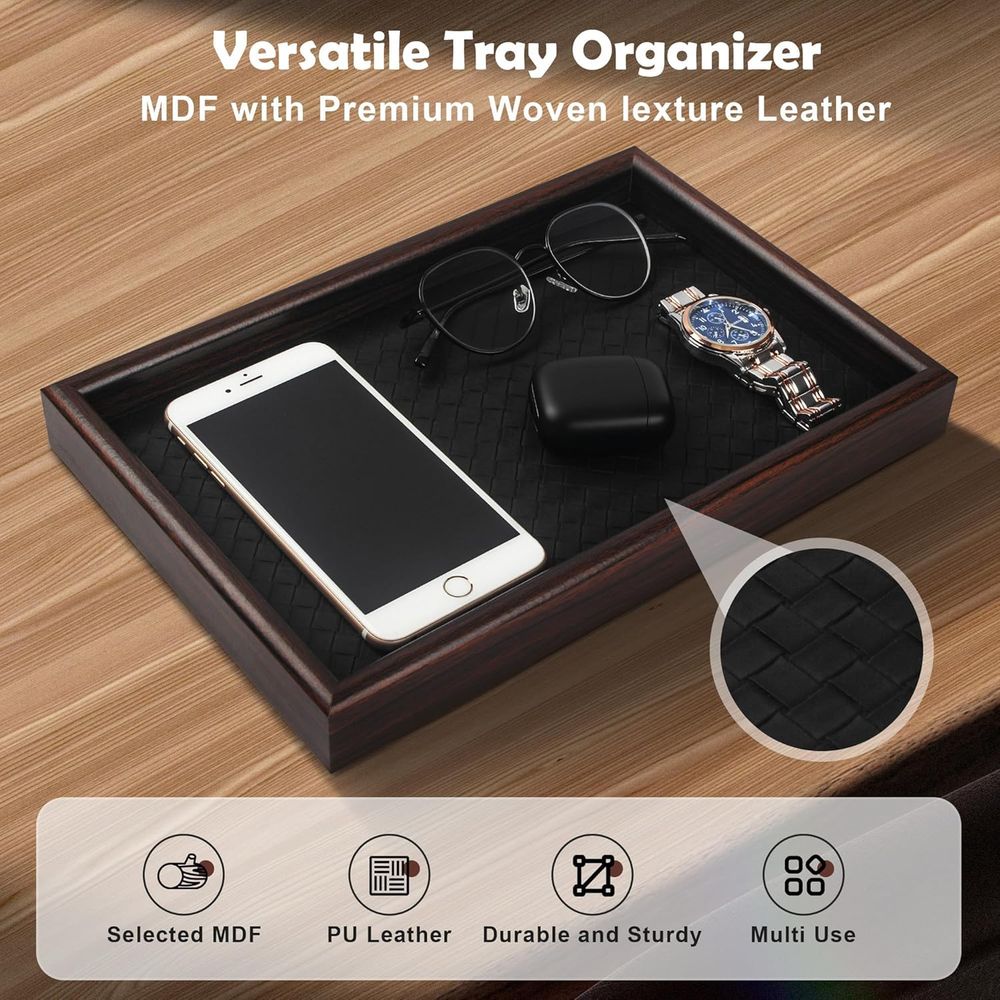 Plateau de rangement en bois a - Valet Tray Nightstand Organizer Leather avis et prix