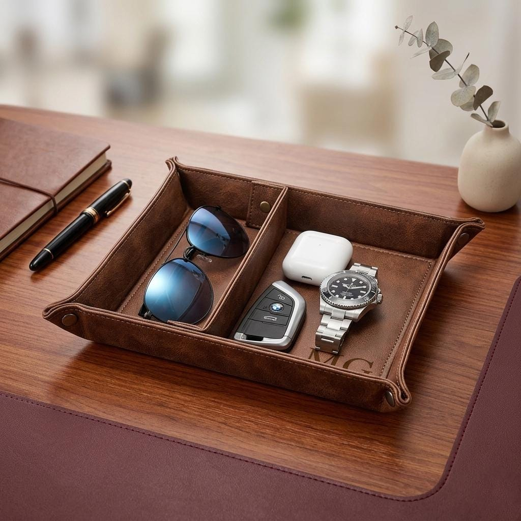 Organisateur de bureau personn - Valet Tray Nightstand Organizer Leather avis et prix