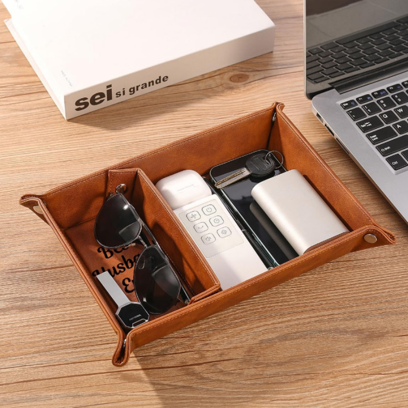 Organisateur de bureau personn - Valet Tray Nightstand Organizer Leather avis et prix