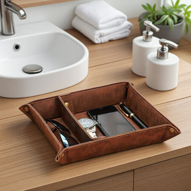 Organisateur de bureau personn - Valet Tray Nightstand Organizer Leather avis et prix