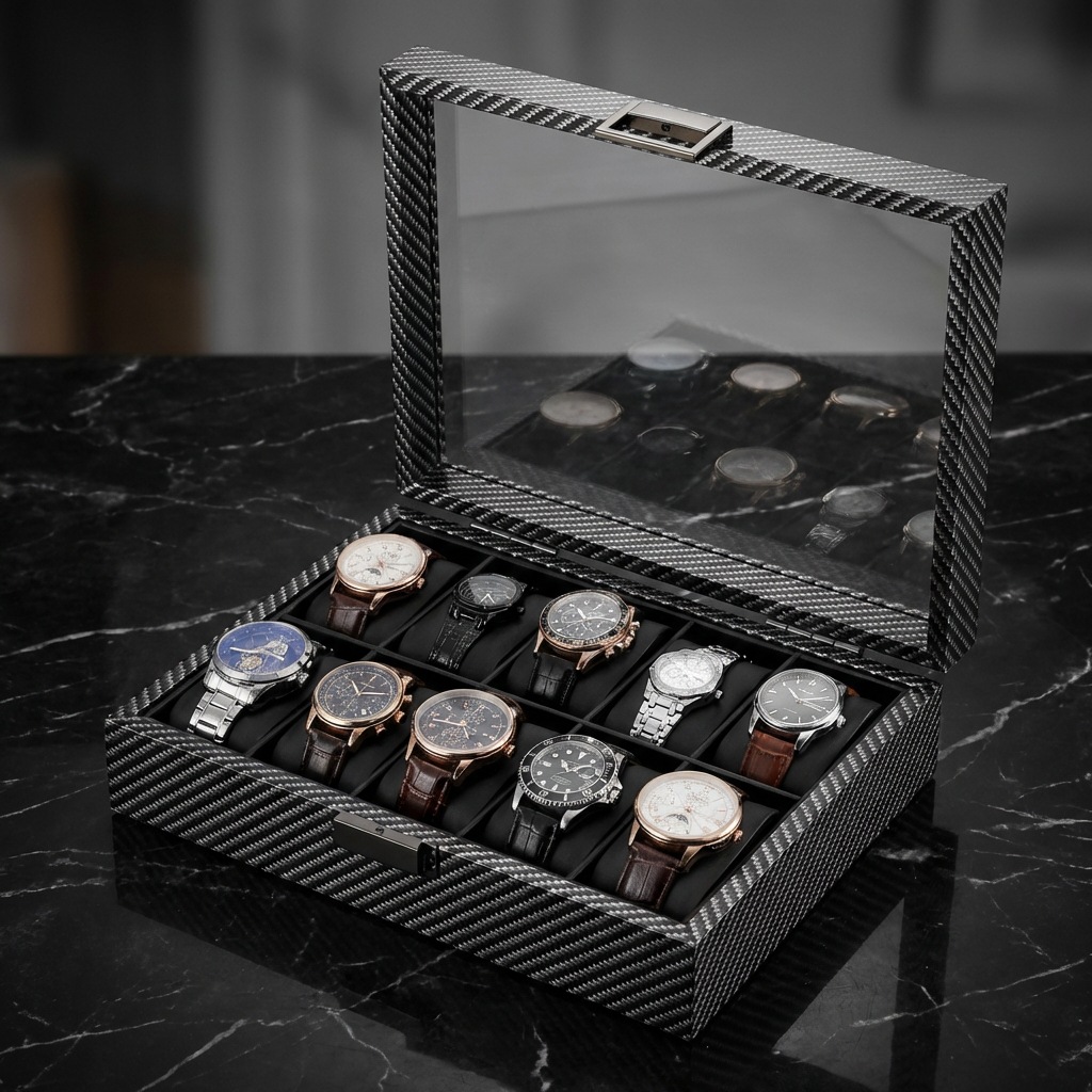 Boîte de rangement et de prése - Watch Display Storage Box Carbon Fiber avis et prix
