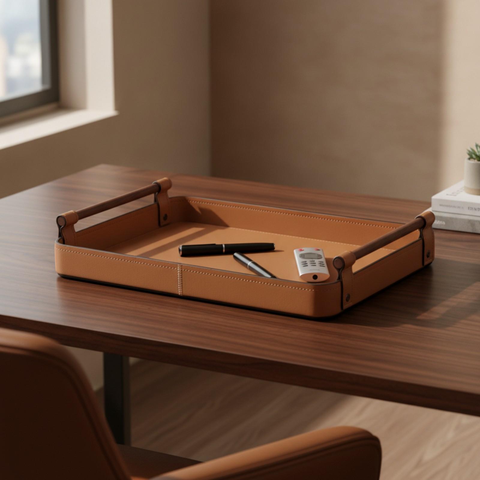Plateau de rangement avec poig - Valet Tray Nightstand Organizer Leather avis et prix