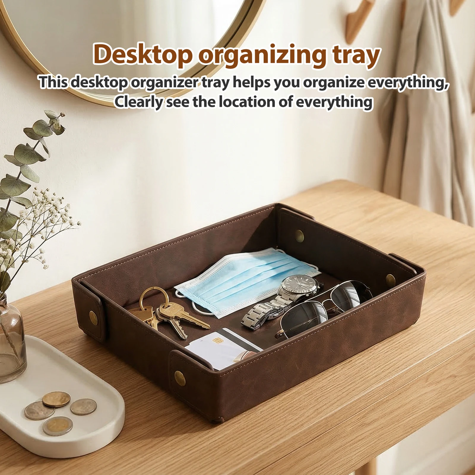 Plateau de rangement en cuir P - Valet Tray Nightstand Organizer Leather avis et prix