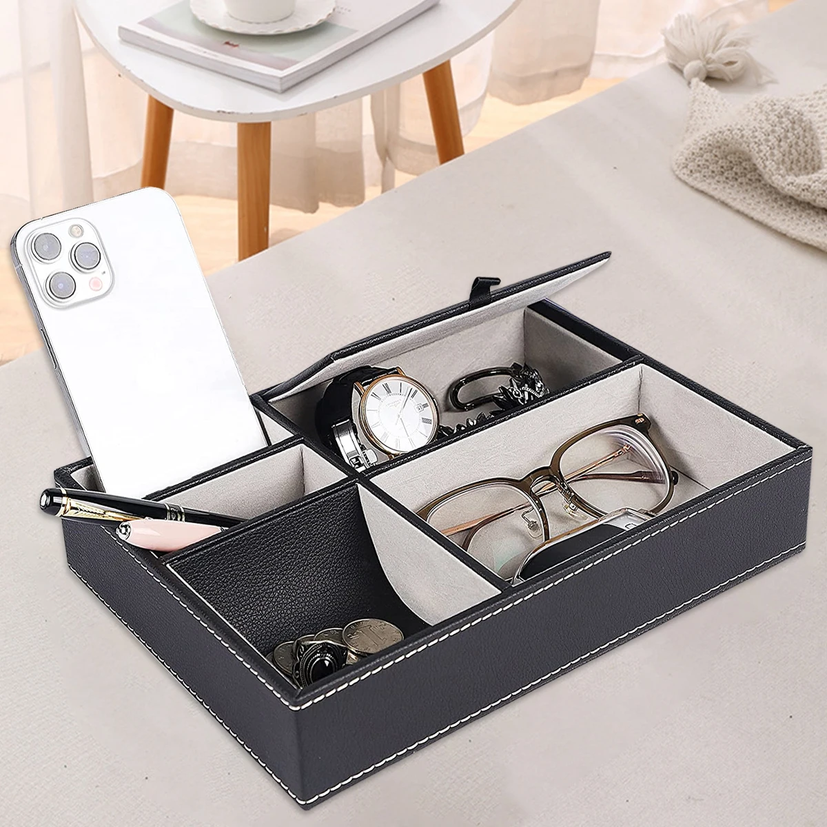 Plateau de rangement pour homm - Valet Tray Nightstand Organizer Leather avis et prix