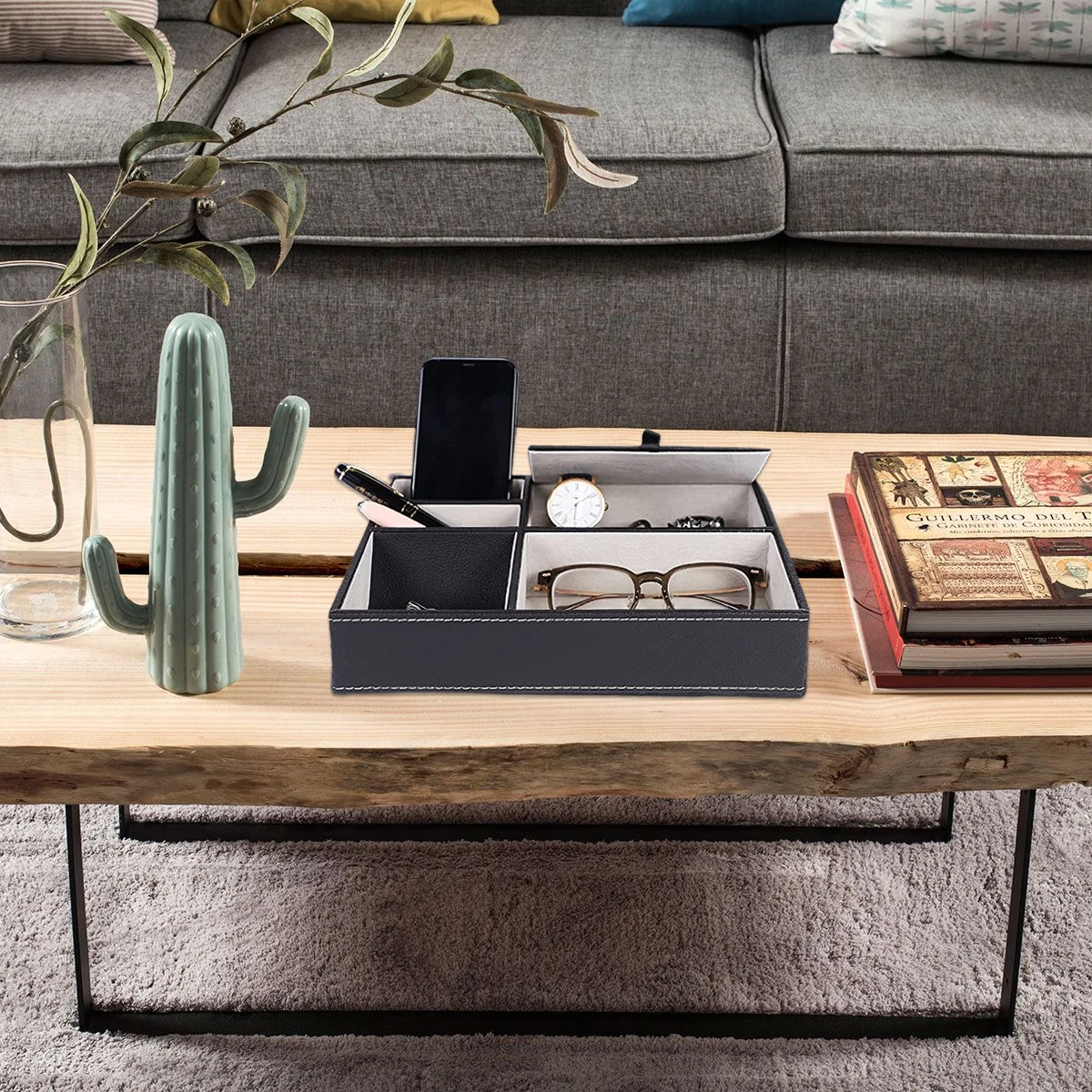 Plateau de rangement pour homm - Valet Tray Nightstand Organizer Leather avis et prix